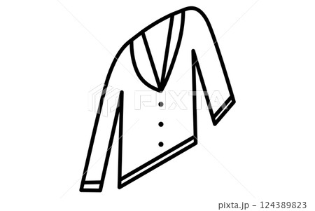 厚手の襟つきカーディガン、服のシンプルなアイソメ線画アイコン（白黒） 124389823