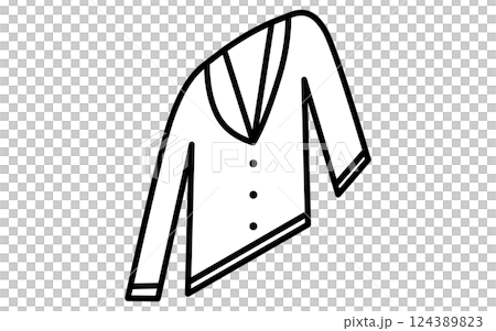厚手の襟つきカーディガン、服のシンプルなアイソメ線画アイコン（白黒） 124389823