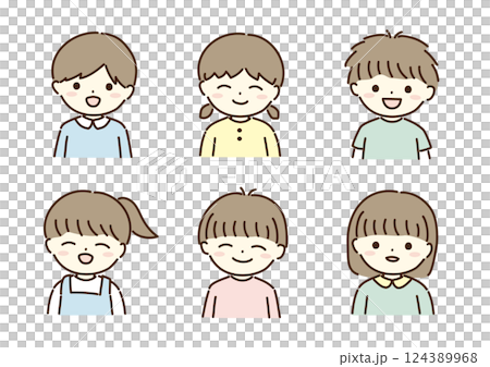 Boys and girls smiling illustration set 124389968