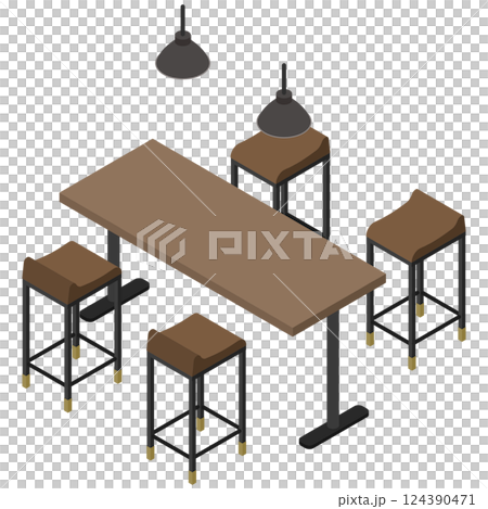等距插圖：咖啡桌和椅子 124390471