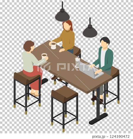 等距插畫：人們在咖啡館閒逛 124390472