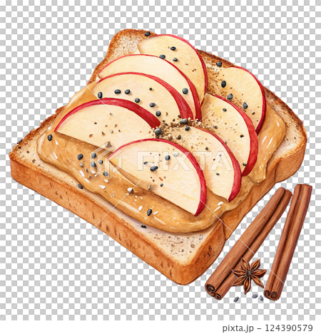 Delicious apple and peanut butter toast with cinnamon garnish. 124390579