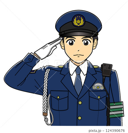 敬礼する活動服の男性警察官 124390676