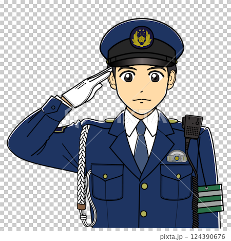 敬礼する活動服の男性警察官 124390676