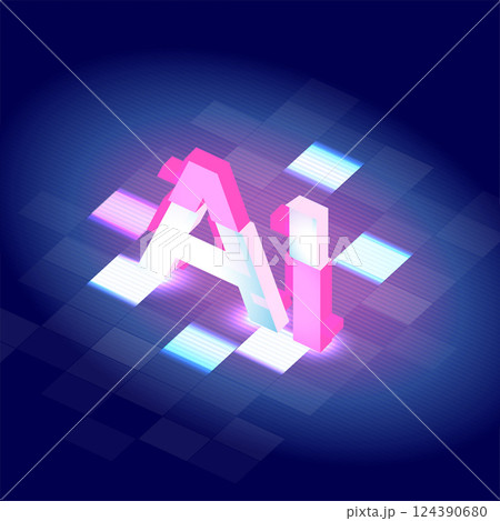Neon AI Letters in a Digital Cyber Grid 124390680