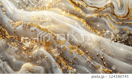 A luxurious abstract photo using marble, gold, and diamonds, crafting a richly opulent visual experience. 124390745