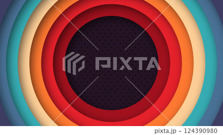 Abstract 1970s 1960s and 1950s background design in the form of circles with perforations in retro style. Vector illustration. Copy space for text. Abstract 1970s 1960s and 1950s background design in the form of circles with perforations in retro style. Vector illustration. Copy space for text. 124390980