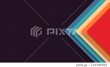 Realistic design in futuristic retro style. Abstract geometric 1970's 1980's 1960's colorful background with retro colors. Vector illustration. 124390993