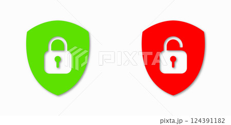 Set of Shield Lock and Unlock Icon. Symbol padlock. Vector sign Illustration. Set of Shield Lock and Unlock Icon. Symbol padlock. Vector sign Illustration. 124391182