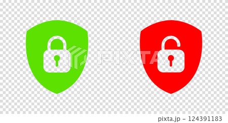 Set of Shield Lock and Unlock Icon. Symbol padlock. Vector sign Illustration. 124391183