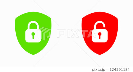 Set of Shield Lock and Unlock Icon. Symbol padlock. Vector sign Illustration. 124391184