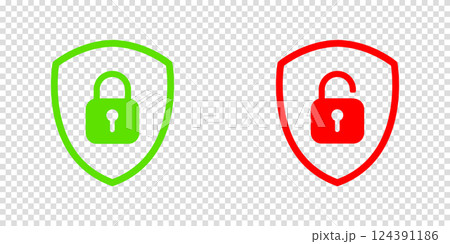 Set of Shield Lock and Unlock Icon. Symbol padlock. Vector sign Illustration. Set of Shield Lock and Unlock Icon. Symbol padlock. Vector sign Illustration. 124391186