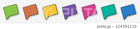 Speech bubbles are different color on a white background. Multicolored icons or symbols with a shadow on a white background. The concept of communication. A set of icons or checkboxes flag for text or 124391210