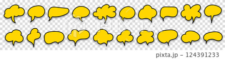 Black and yellow speech bubble sign set icon. Vector illustration on transparent background. 124391233