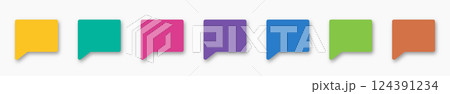 Speech bubbles are different color on a white background. Multicolored icons or symbols with a shadow on a white background. The concept of communication. A set of icons or checkboxes flag for text or 124391234