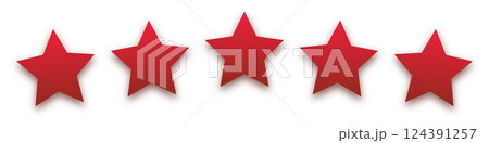 Star red icon on white background. Customer feedback concept. Vector 5 stars rating review. Quality shape design. Vector yellow isolated five stars. Star red icon on white background. Customer feedback concept. Vector 5 stars rating review. Quality shape design. Vector yellow isolated five stars. 124391257