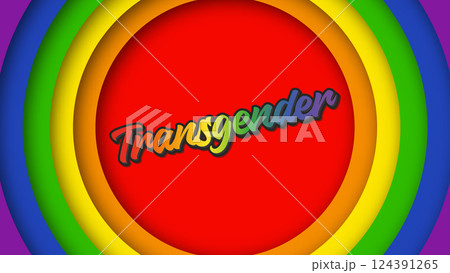 Text lettering Transgender in the colors of the rainbow. Rainbow background in LGBT style. Equality. Vector illustration 124391265
