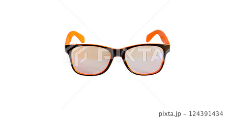 Eyeglass isolated on white. Orange eyeglasses. Eyeglass isolated on white. Orange eyeglasses. 124391434