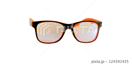 Eyeglass isolated on white. Orange eyeglasses. Eyeglass isolated on white. Orange eyeglasses. 124391435