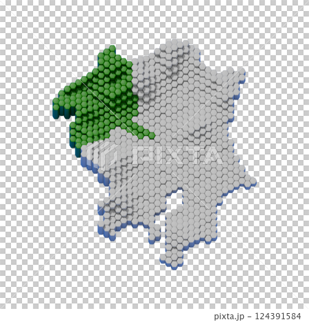 Honeycomb structure of Gunma prefecture relief map Honeycomb structure of Gunma prefecture relief map 124391584
