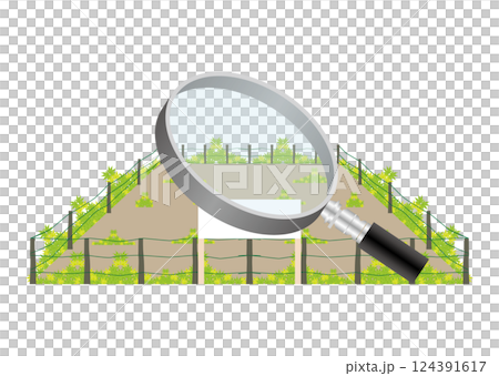 Land and magnifying glass Land and magnifying glass 124391617