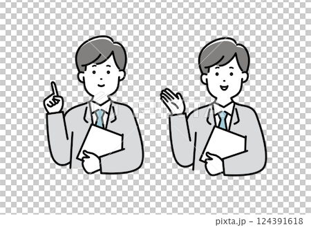 Illustration of a male office worker giving an introduction 124391618