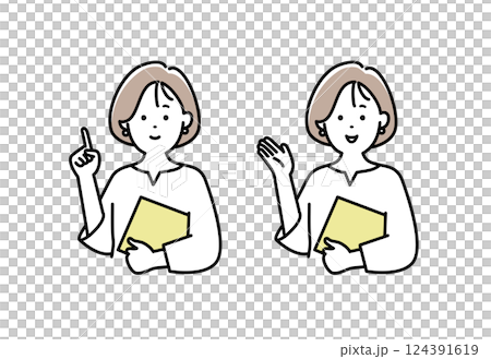 Illustration of a female office worker giving an introduction 124391619