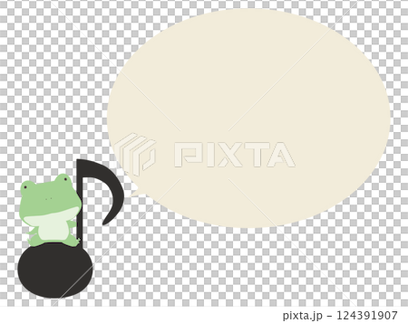 Frog riding on musical note. With speech bubble Frog riding on musical note. With speech bubble 124391907