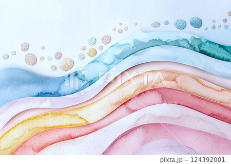 Delicate watercolor rainbow with subtle sparkles, creating an artistic, soft atmosphere 124392001