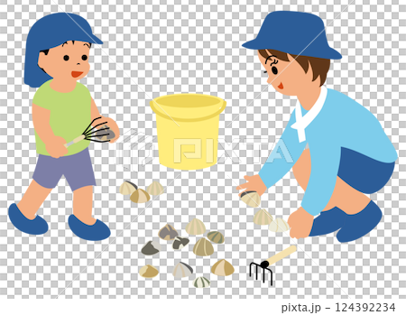 Shellfish Digging Illustration 03 Mom and Boy 124392234
