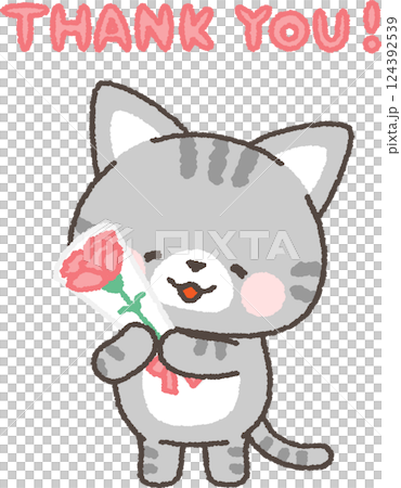 Smiling cat holding a carnation Smiling cat holding a carnation 124392539