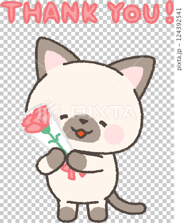 Smiling cat holding a carnation Smiling cat holding a carnation 124392541