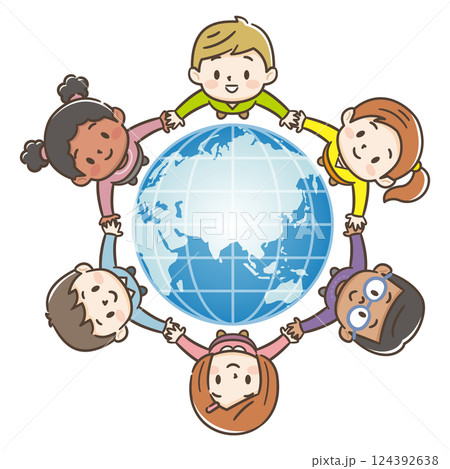 地球を囲む子供たちのイラスト 124392638