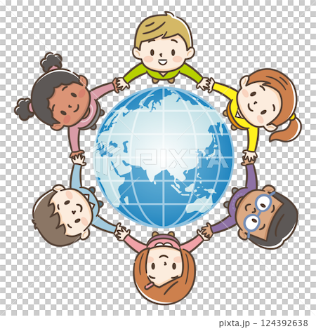 地球を囲む子供たちのイラスト 124392638