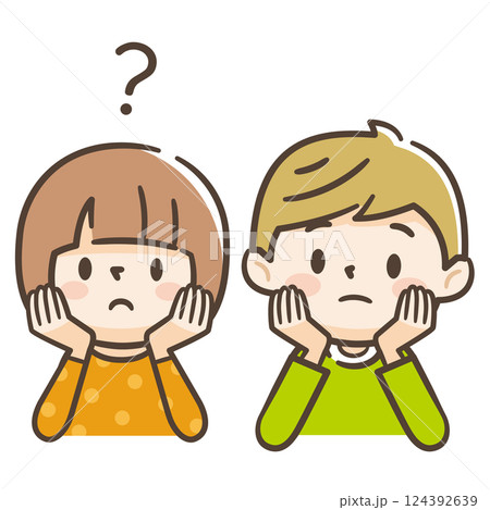 頬杖をつき考える子供たちのイラスト 124392639