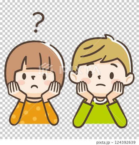 頬杖をつき考える子供たちのイラスト 124392639