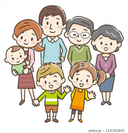3世代家族のイラスト 124392645