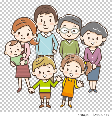 3世代家族のイラスト 124392645