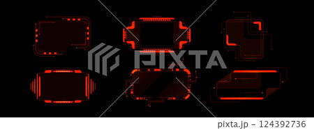 Red cyberpunk hud frames set isolated on black Red cyberpunk hud frames set isolated on black 124392736