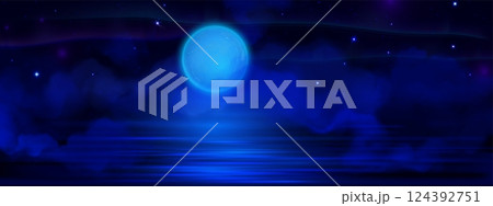 Moonlit night sky background with blue smoke 124392751