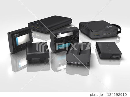 モバイルバッテーリー　デジタルカメラ　デジタルビデオカメラ　バッテリー(3DCGイメージ) 124392910