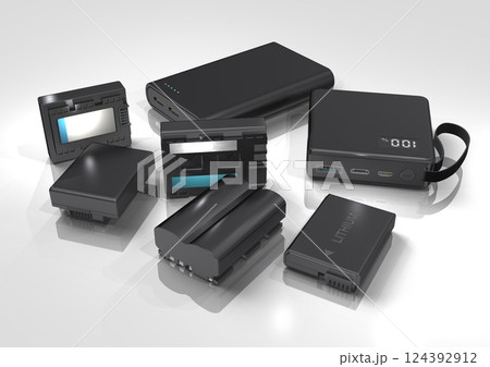 モバイルバッテーリー デジタルカメラ デジタルビデオカメラ バッテリー(3DCGイメージ) モバイルバッテーリー デジタルカメラ デジタルビデオカメラ バッテリー(3DCGイメージ) 124392912