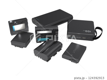 モバイルバッテーリー デジタルカメラ デジタルビデオカメラ バッテリー(3DCGイメージ)白バック モバイルバッテーリー デジタルカメラ デジタルビデオカメラ バッテリー(3DCGイメージ)白バック 124392913