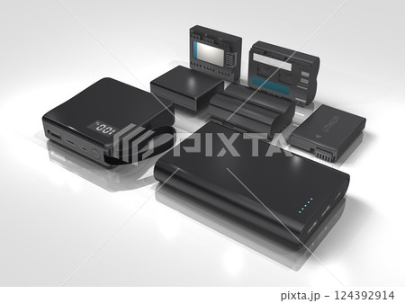 モバイルバッテーリー デジタルカメラ デジタルビデオカメラ バッテリー(3DCGイメージ) モバイルバッテーリー デジタルカメラ デジタルビデオカメラ バッテリー(3DCGイメージ) 124392914