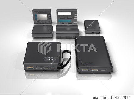 モバイルバッテーリー デジタルカメラ デジタルビデオカメラ バッテリー(3DCGイメージ) モバイルバッテーリー デジタルカメラ デジタルビデオカメラ バッテリー(3DCGイメージ) 124392916