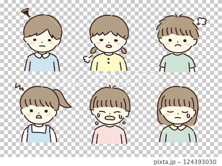 Boys and girls negative facial expression illustration set 124393030