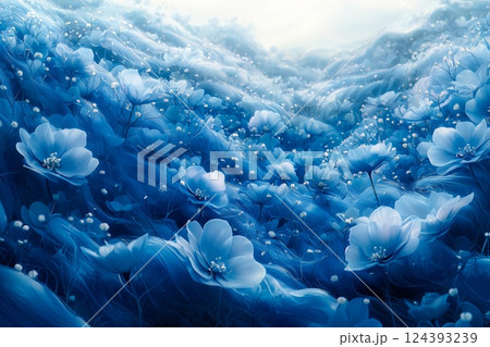 幻想的に広がる青い花の夢の風景 124393239
