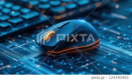 Gaming mouse on circuit board background 124393403