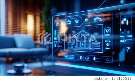 Smart home control panel, futuristic interface Smart home control panel, futuristic interface 124393518