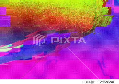 Bright Glitchy Abstract Texture in Neon Pink and Yellow with 90s Y2K Vibes 124393901